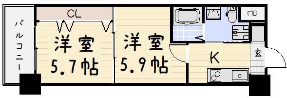 NO.65クロッシングタワーORIENT.BLD(2K/9階)の間取り写真