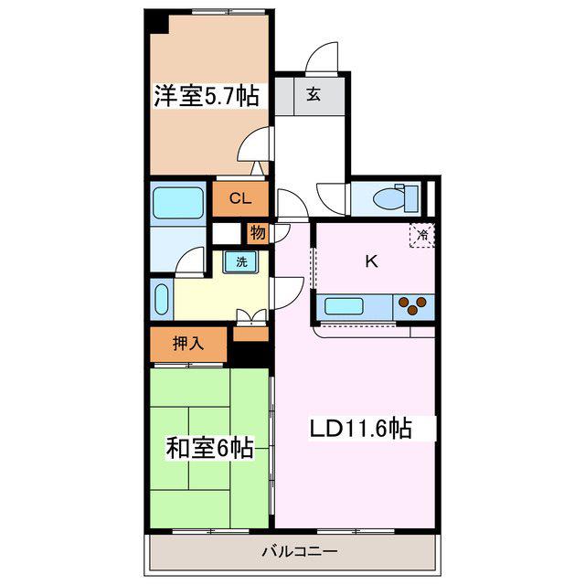 ガーデンハイツ松本本庄(2LDK/7階)の間取り写真