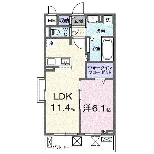 ヴィラ明の沢(1LDK/2階)の間取り写真