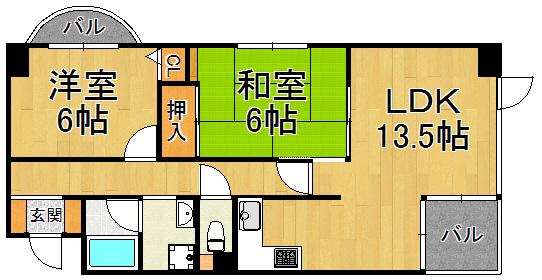 ロイヤルメゾン逆瀬川(2LDK/2階)の間取り写真