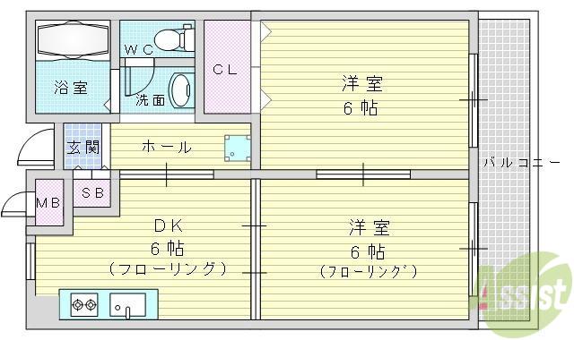 カルム緑地公園2(2DK/3階)の間取り写真