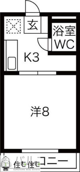 ハピネス秋葉B棟(1K/3階)の間取り写真