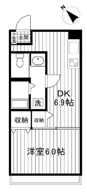 第11通南ビル(1DK/2階)の間取り写真