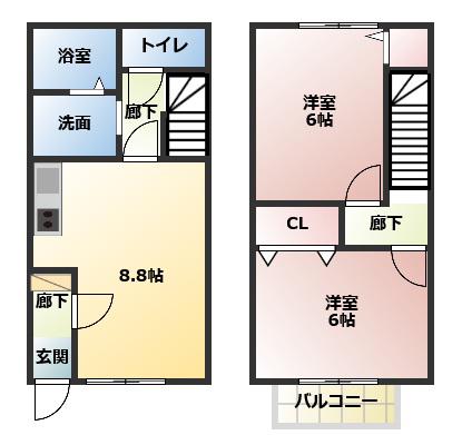 クローバーKY(2DK/2階)の間取り写真