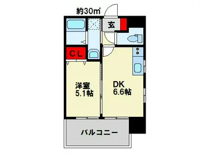 ラ・ヴェリテ鍛冶町(1DK/6階)の間取り写真