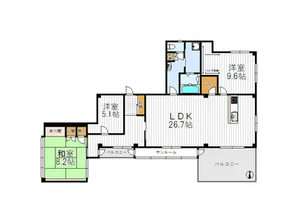 晴明丘マンション(3LDK/2階)の間取り写真