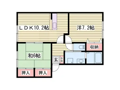 ラフィーネ田寺東 B棟(2LDK/2階)の間取り写真