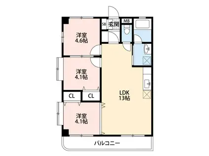 ジャンティ(3LDK/4階)の間取り写真