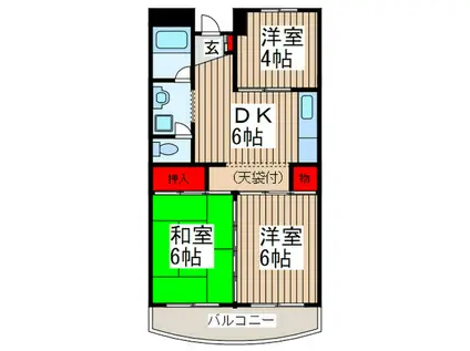 市川カトレアハイツ松塚(3DK/1階)の間取り写真