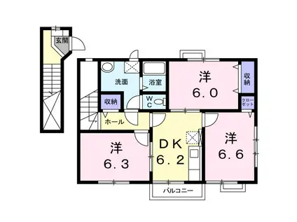 ボヌール幸蔵(3DK/2階)の間取り写真