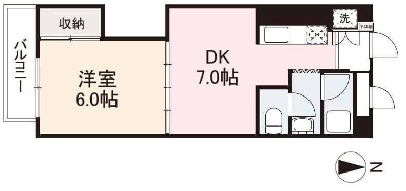 リバーボールマンション(1DK/4階)の間取り写真