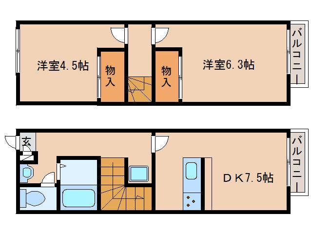 レオパレスエミール(2DK/1階)の間取り写真