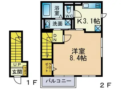 FERIO KAJIGAYA(1K/2階)の間取り写真