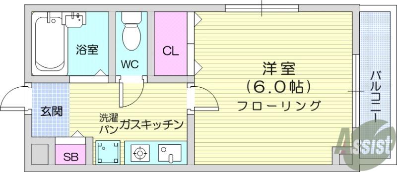 カンダミニアム仙台(1K/2階)の間取り写真