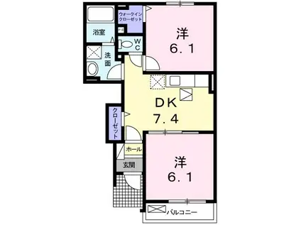 カーサ グランデII(2DK/1階)の間取り写真