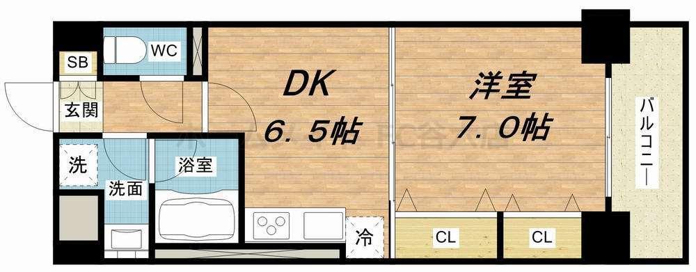 プラシード新町(1DK/3階)の間取り写真