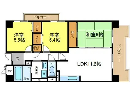 コーシャハイツ瓜破(3LDK/8階)の間取り写真