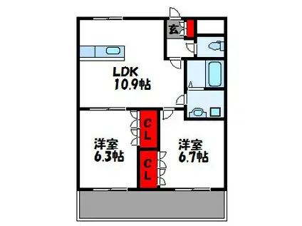 グランド・ビューFUKUTSU(2LDK/1階)の間取り写真