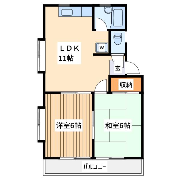 クレスト向原(2LDK/2階)の間取り写真