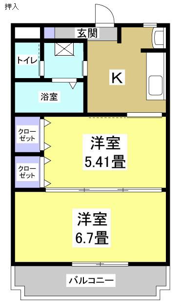 シャトー水堀(2K/2階)の間取り写真