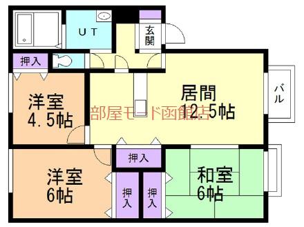パナハイツミワA棟(3LDK/2階)の間取り写真