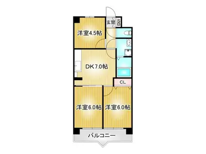ファンシービル岩間(3DK/6階)の間取り写真