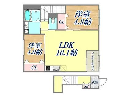 アルバ西岡本(2LDK/2階)の間取り写真