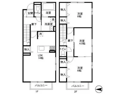 アシネス(3LDK/1階)の間取り写真