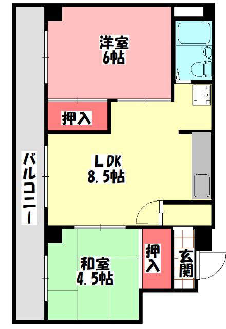 シャトー寺浦(2DK/2階)の間取り写真