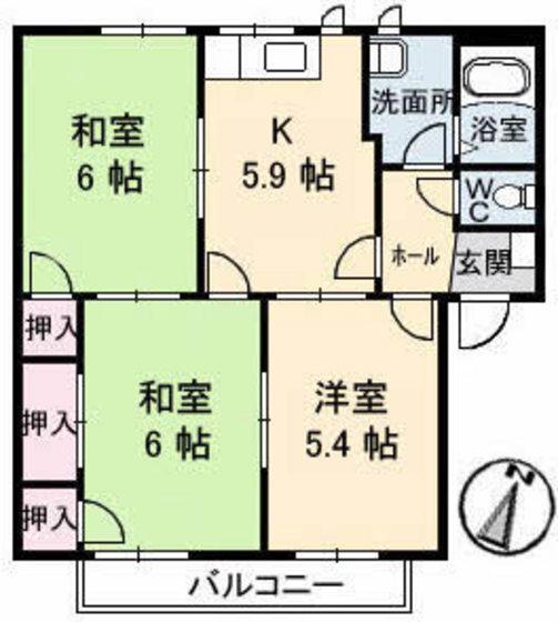 プレジオ泉田(3DK/1階)の間取り写真