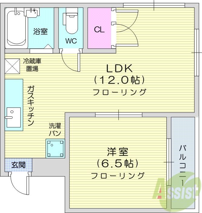 中倉麻布マンション(1LDK/4階)の間取り写真