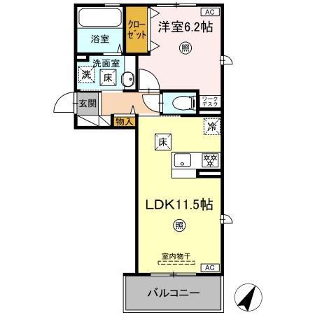 パルフェリーチェ(1LDK/1階)の間取り写真