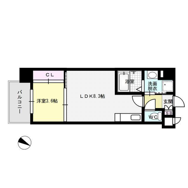 ヴェルデ博多サウス(1LDK/2階)の間取り写真
