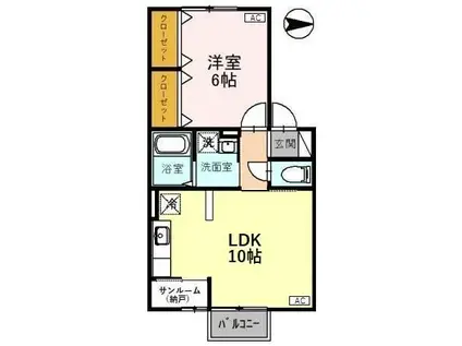 カーロリザイアIIB(1LDK/2階)の間取り写真