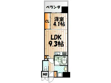 ウィングス西本町(1LDK/2階)の間取り写真