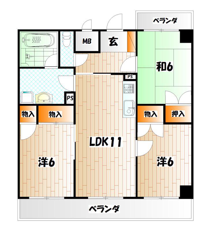 北方ハヤシビルI(3LDK/2階)の間取り写真