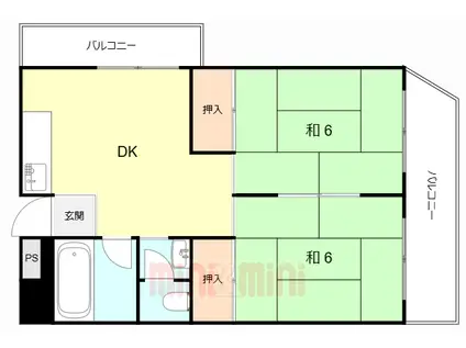 第二住吉苑(2DK/3階)の間取り写真
