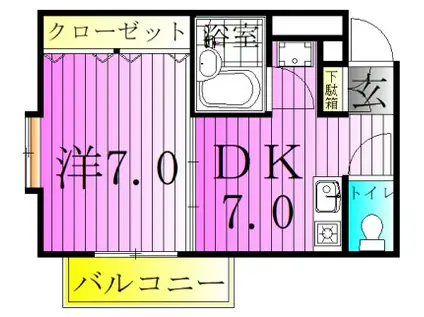 東武伊勢崎線 竹ノ塚駅 徒歩2分 4階建 築29年(1DK/2階)の間取り写真