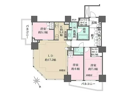 ザ・パークハウス三田ガーデン レジデンス&タワー(3LDK/3階)の間取り写真