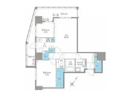 南麻布仙台坂レジデンス(2LDK/8階)の間取り写真