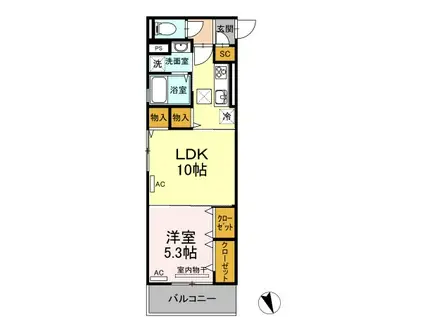 アーベイン沖浜(1LDK/1階)の間取り写真