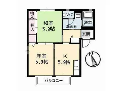 メゾンティアラ A・B・C・D(2DK/2階)の間取り写真