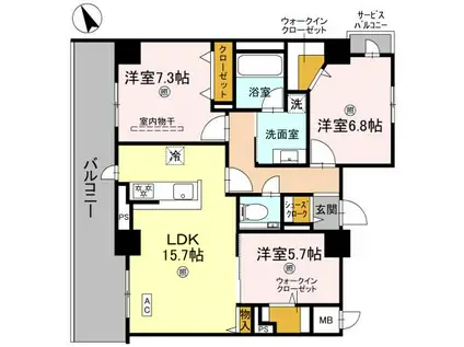 D-ROOM帝塚山(3LDK/10階)の間取り写真