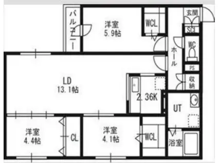 アルファスクエア北12西3(3LDK/3階)の間取り写真
