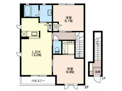ラ・メール59 C棟(2LDK/2階)の間取り写真