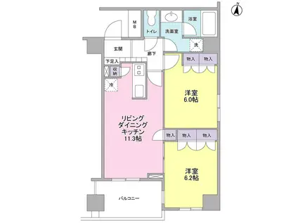 KS新中野(2LDK/9階)の間取り写真