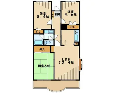 ＪＲ南武線 武蔵中原駅 徒歩15分 5階建 築32年(3LDK/4階)の間取り写真