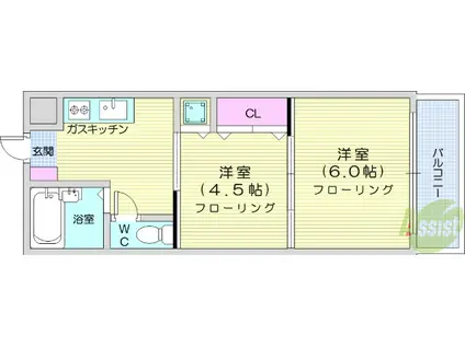 メゾンドール館町(2K/4階)の間取り写真