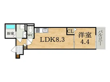 クレアール富雄北II(1LDK/2階)の間取り写真