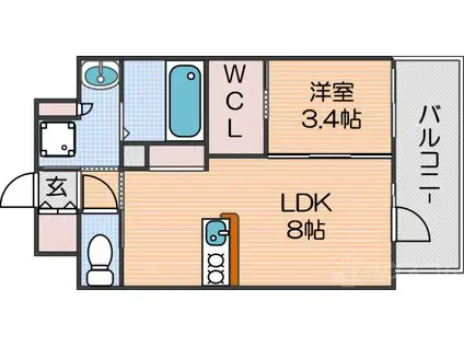 ソフィア住吉大社(ワンルーム/9階)の間取り写真
